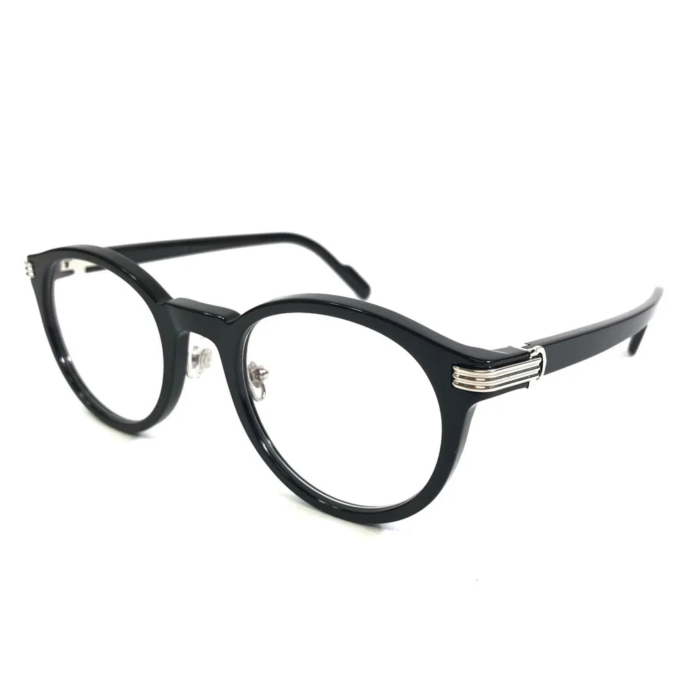 Cartier Eyeglasses Frames CT0312O 001 Black Silver Round Full Rim 50-22-145